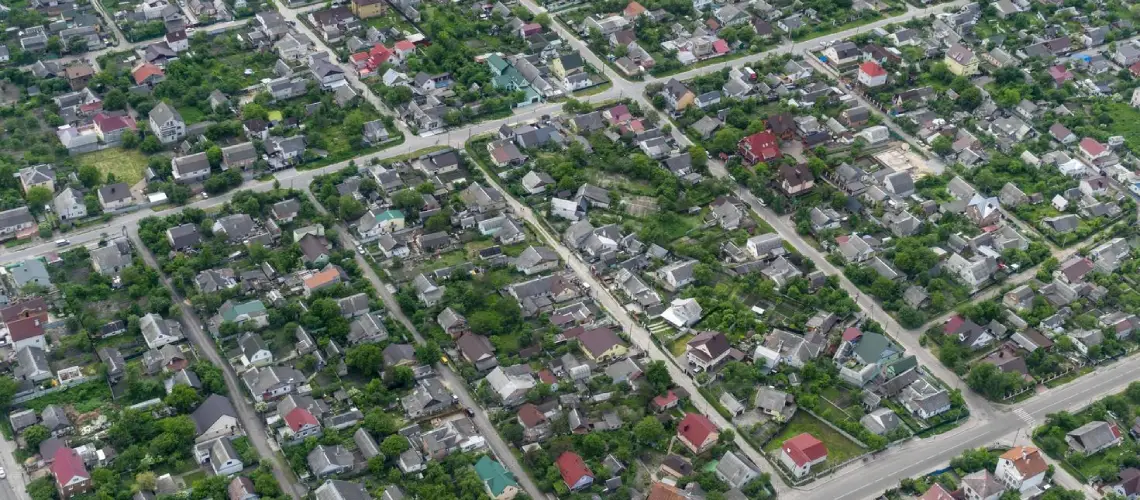 Zoning map overlaid on residential and commercial properties in Australia